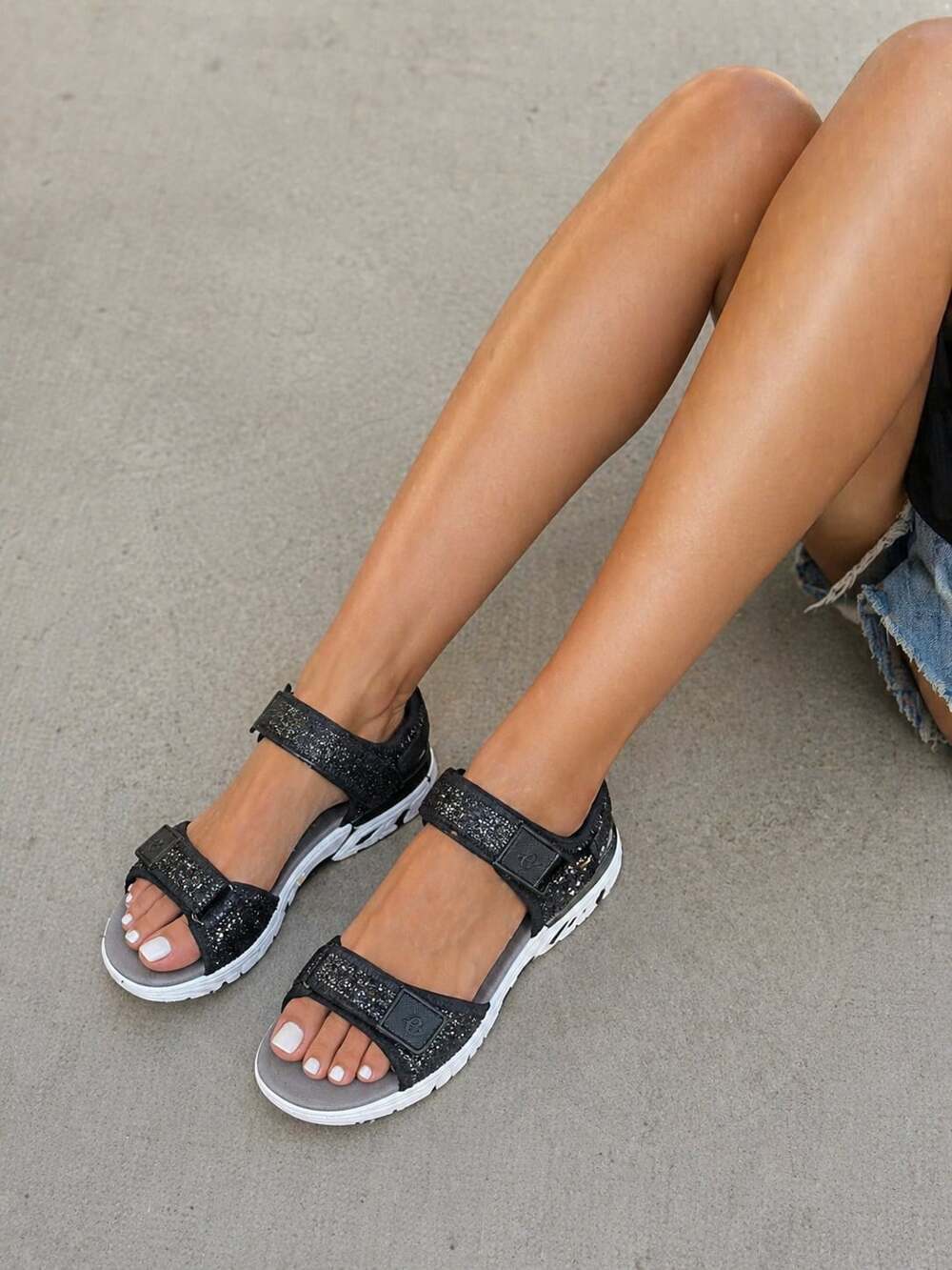 Lot of 2 Easy Spirit Sport Sandals: Black Glitter and Navy Blue Strappy